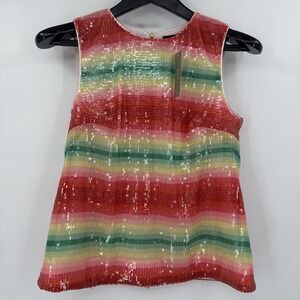 J Crew Sleeveless Top Rainbow Striped Sequins NWT‎ Sz XXS